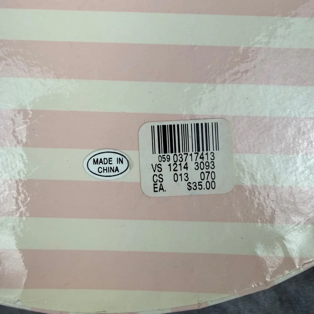 Victoria's Secret Pink Striped Round Gift Hat Box Storage Container Vintage